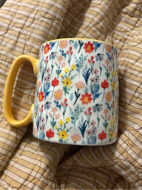 10 Strawberry Street Dining Floral Ceramic Mug with Yellow Handle